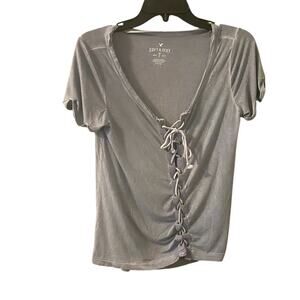 American Eagle Shirt Women's Size S Blue Soft & Sexy Tie Front Short Sleeve